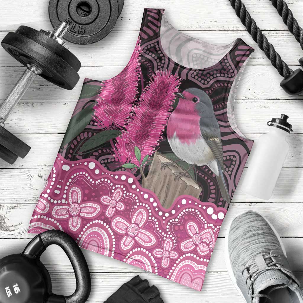 Australia Indigenous Men Tank Top Breast Cancer Pink Robin Bottlebrush Aboriginal Art - Vibe Hoodie
