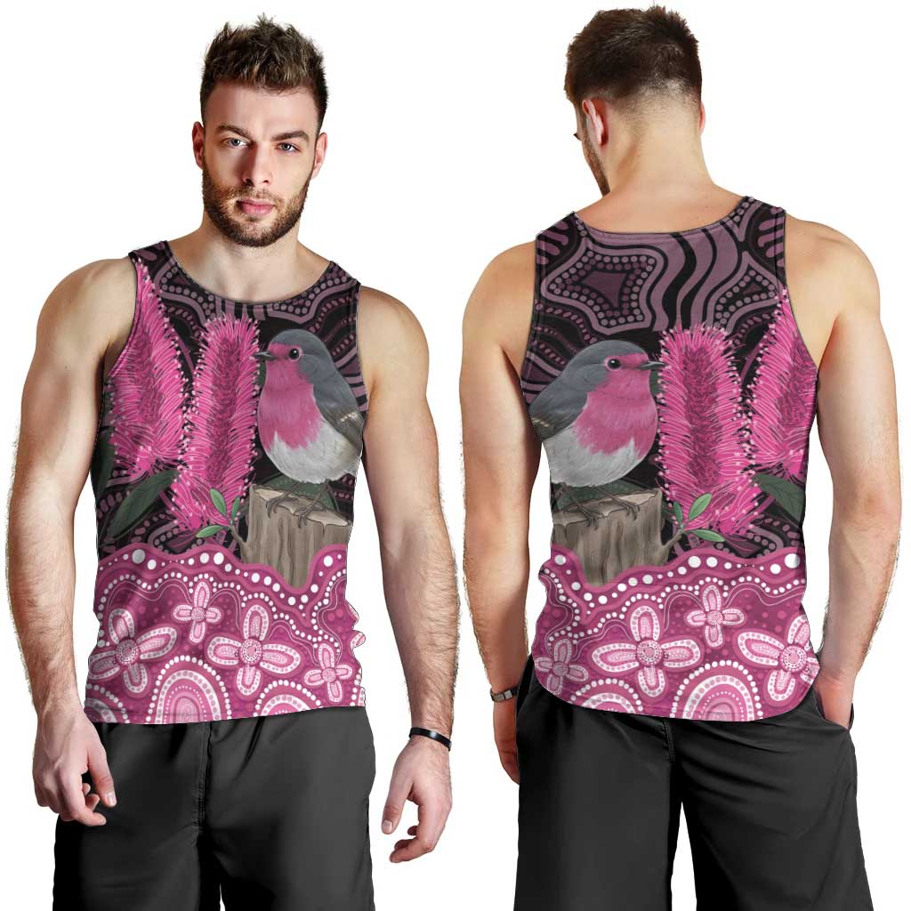 Australia Indigenous Men Tank Top Breast Cancer Pink Robin Bottlebrush Aboriginal Art - Vibe Hoodie