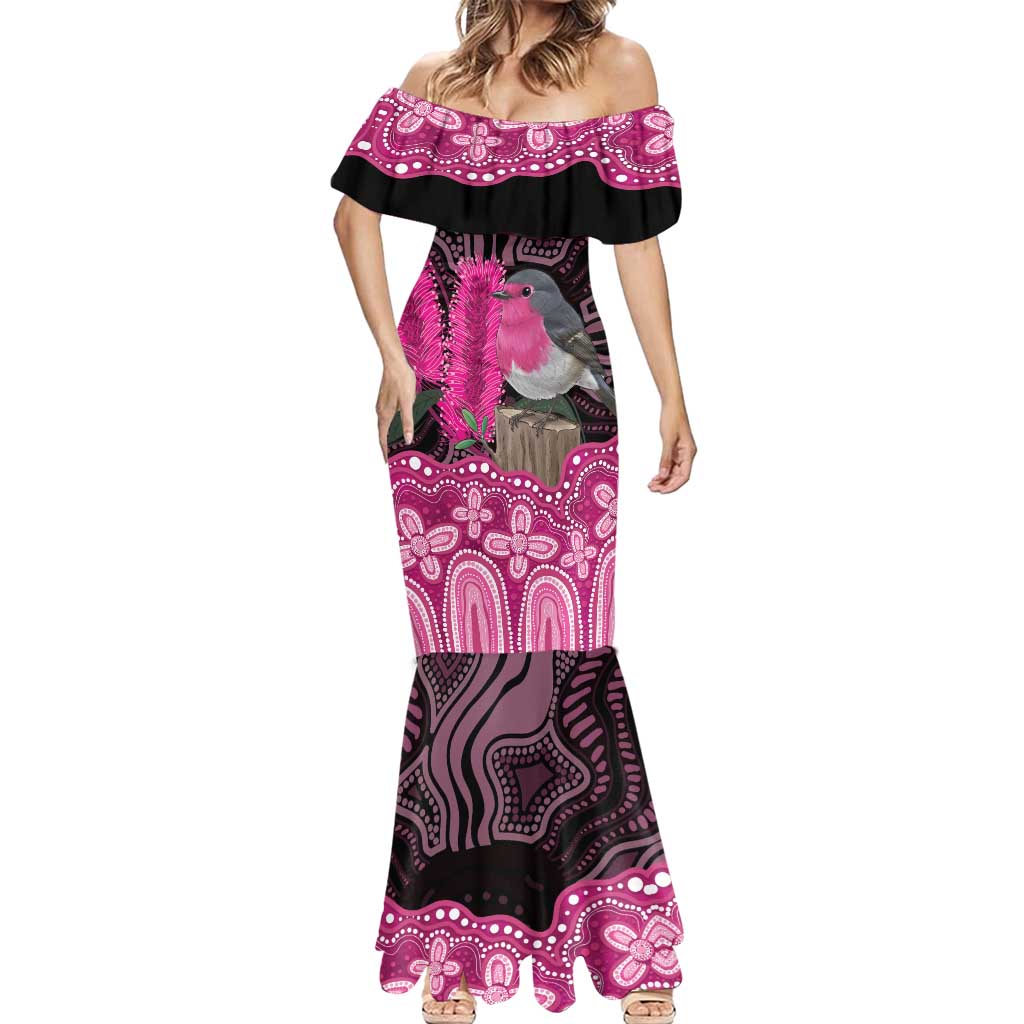 Australia Indigenous Mermaid Dress Breast Cancer Pink Robin Bottlebrush Aboriginal Art - Vibe Hoodie