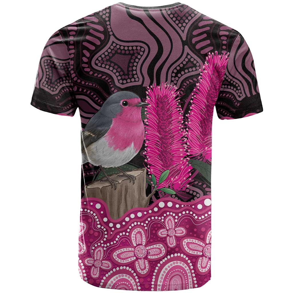 Australia Indigenous T Shirt Breast Cancer Pink Robin Bottlebrush Aboriginal Art - Vibe Hoodie
