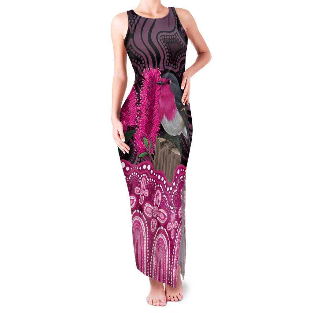 Australia Indigenous Tank Maxi Dress Breast Cancer Pink Robin Bottlebrush Aboriginal Art - Vibe Hoodie