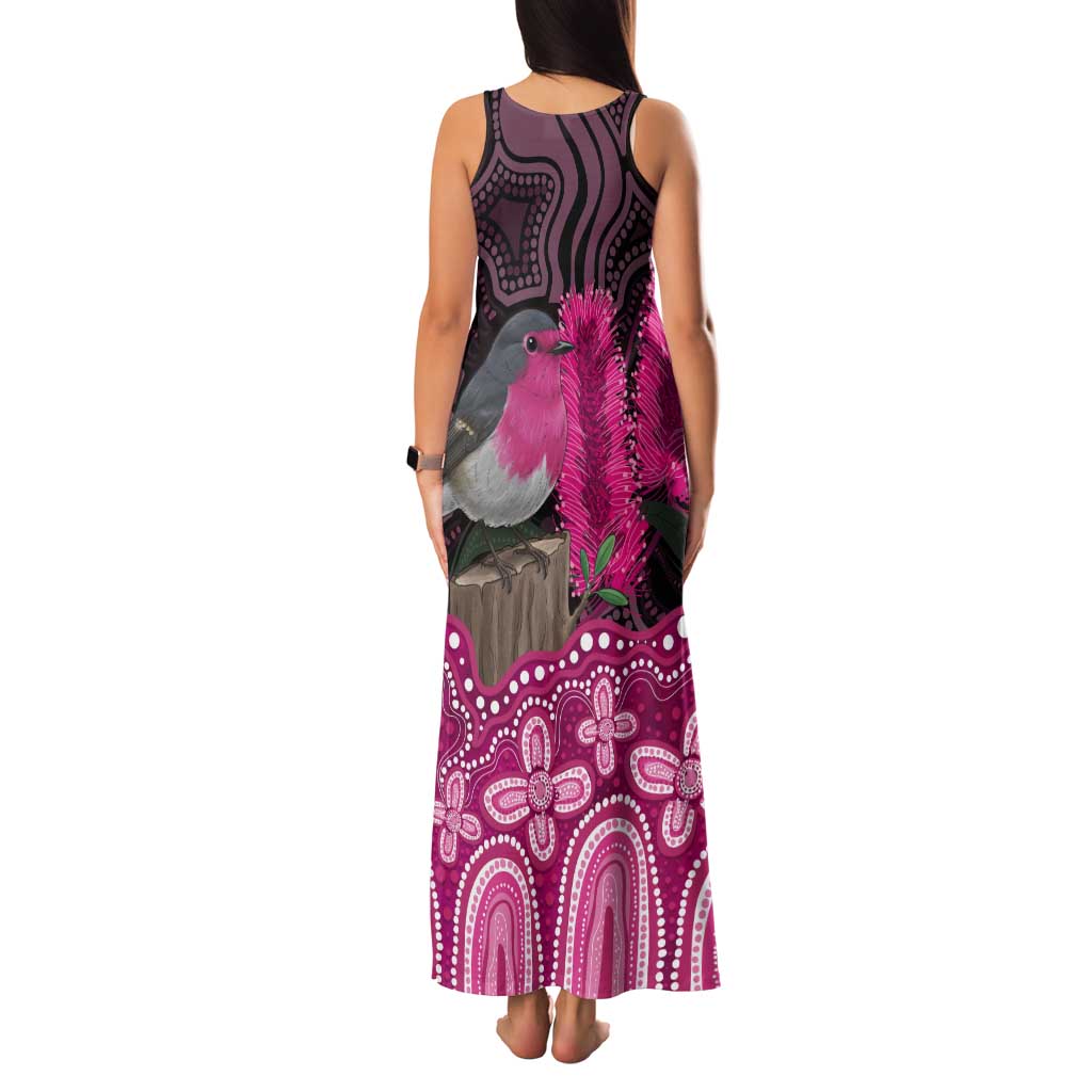 Australia Indigenous Tank Maxi Dress Breast Cancer Pink Robin Bottlebrush Aboriginal Art - Vibe Hoodie