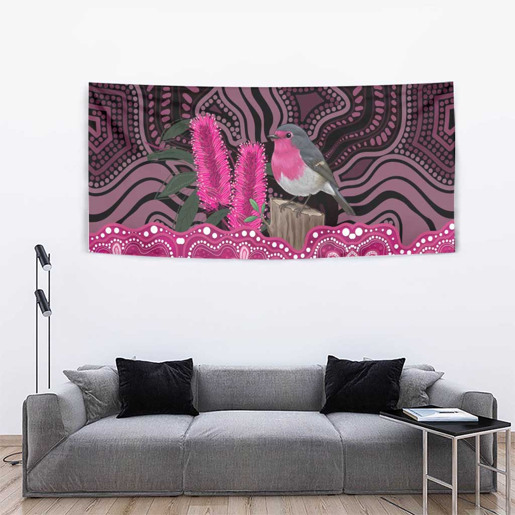 Australia Indigenous Tapestry Breast Cancer Pink Robin Bottlebrush Aboriginal Art - Vibe Hoodie