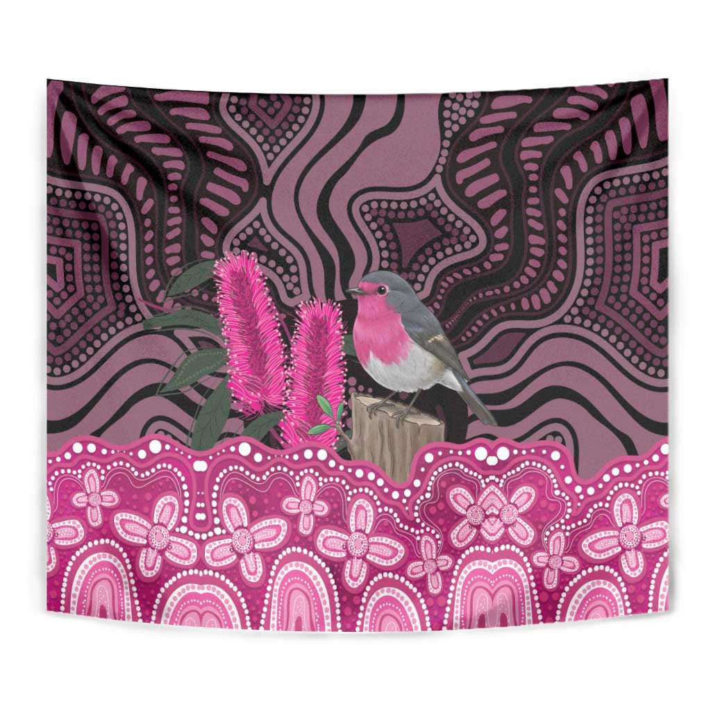 Australia Indigenous Tapestry Breast Cancer Pink Robin Bottlebrush Aboriginal Art - Vibe Hoodie