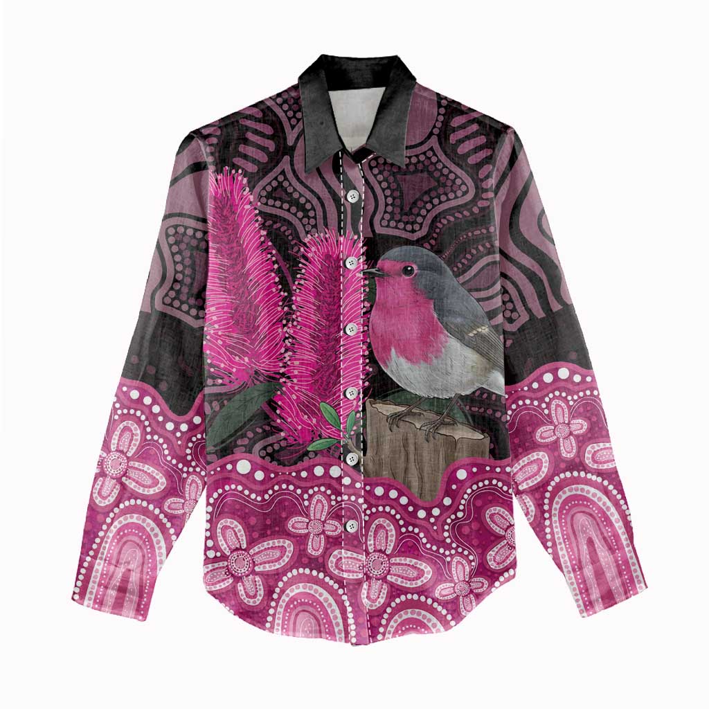 Australia Indigenous Women Casual Shirt Breast Cancer Pink Robin Bottlebrush Aboriginal Art - Vibe Hoodie
