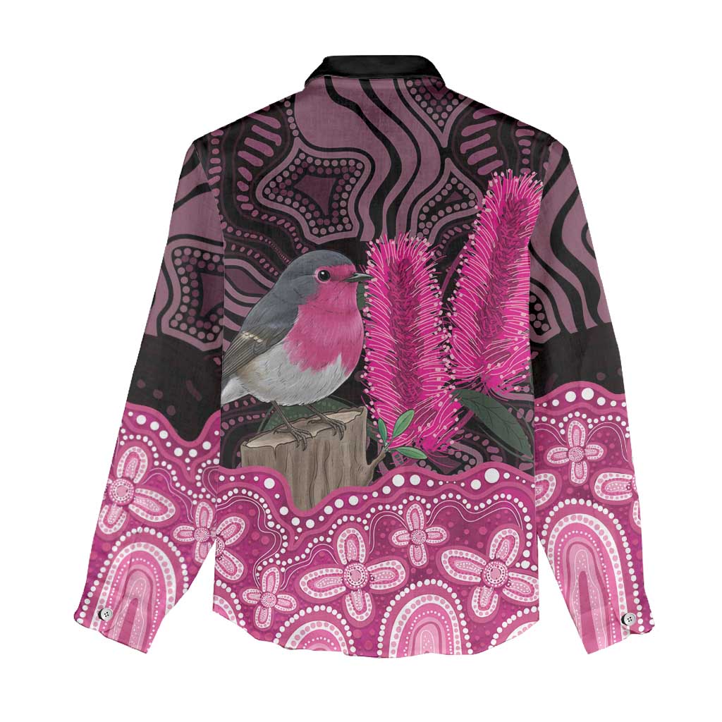 Australia Indigenous Women Casual Shirt Breast Cancer Pink Robin Bottlebrush Aboriginal Art - Vibe Hoodie