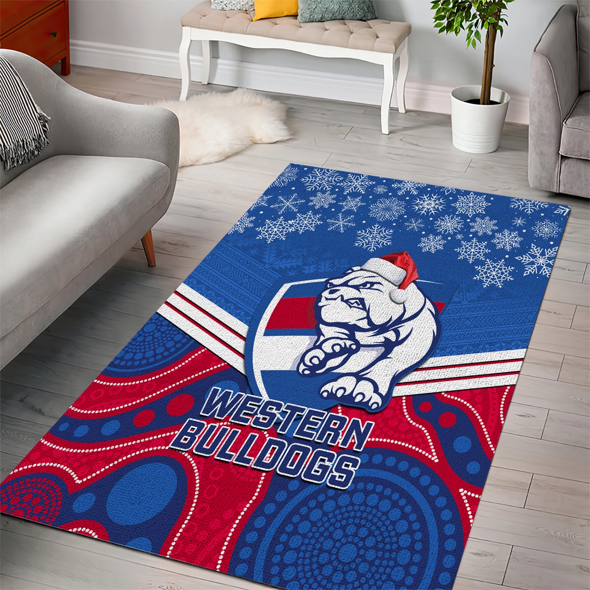 Bulldogs Football Christmas Area Rug Merry Xmas 2023 Mix Aboriginal Art - Vibe Hoodie Shop