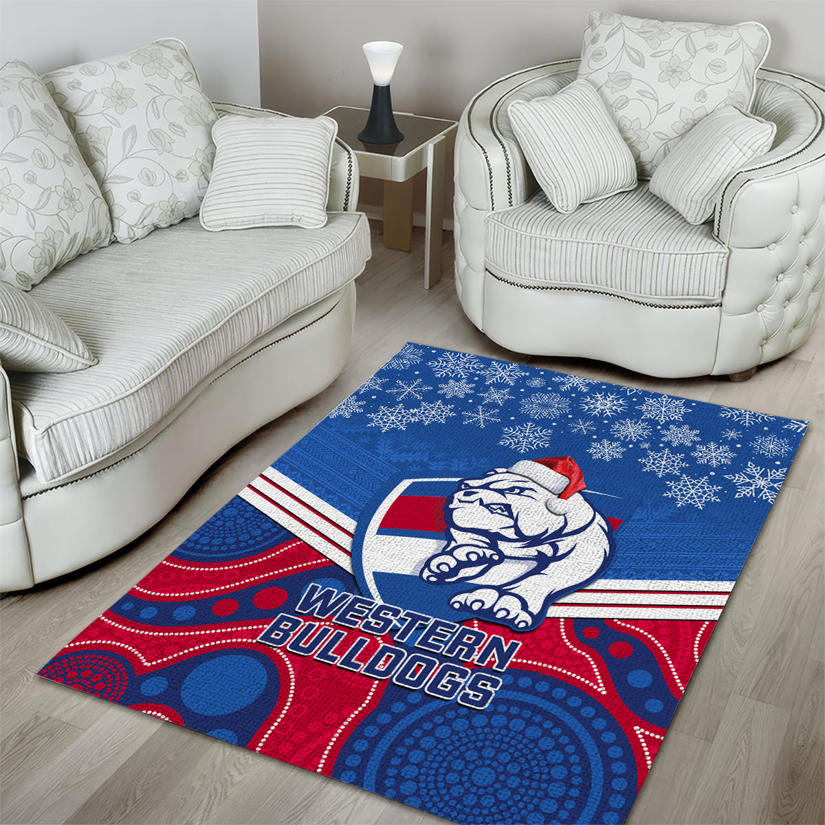 Bulldogs Football Christmas Area Rug Merry Xmas 2023 Mix Aboriginal Art - Vibe Hoodie Shop