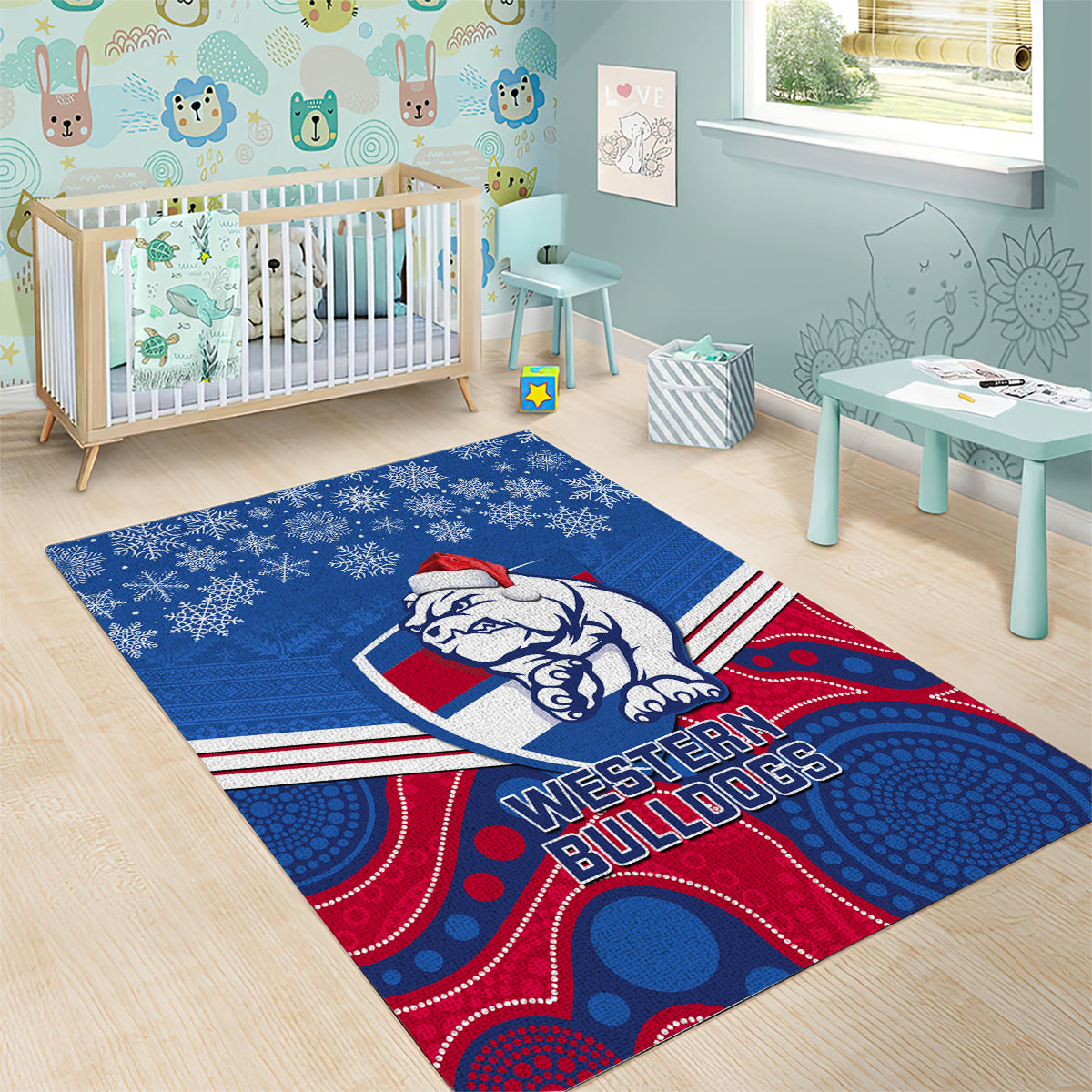 Bulldogs Football Christmas Area Rug Merry Xmas 2023 Mix Aboriginal Art - Vibe Hoodie Shop