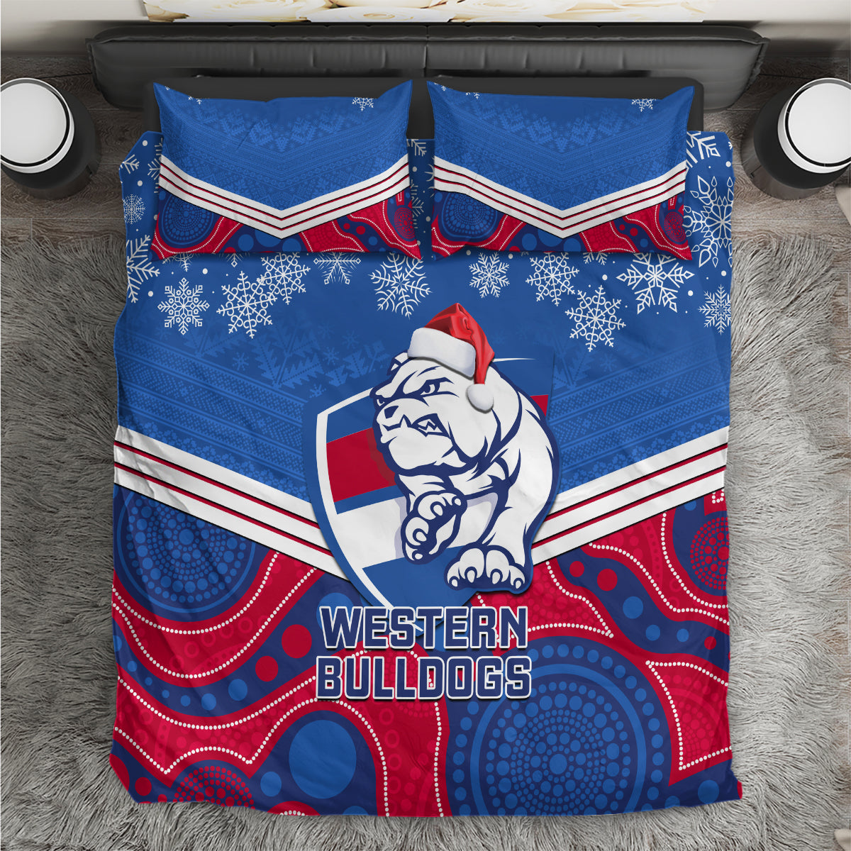 Bulldogs Football Christmas Bedding Set Merry Xmas 2023 Mix Aboriginal Art - Vibe Hoodie Shop