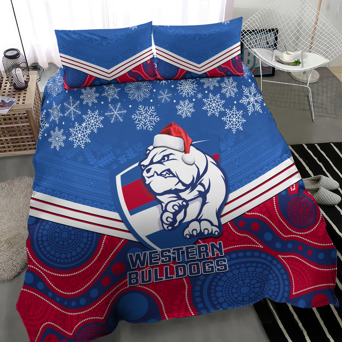 Bulldogs Football Christmas Bedding Set Merry Xmas 2023 Mix Aboriginal Art - Vibe Hoodie Shop