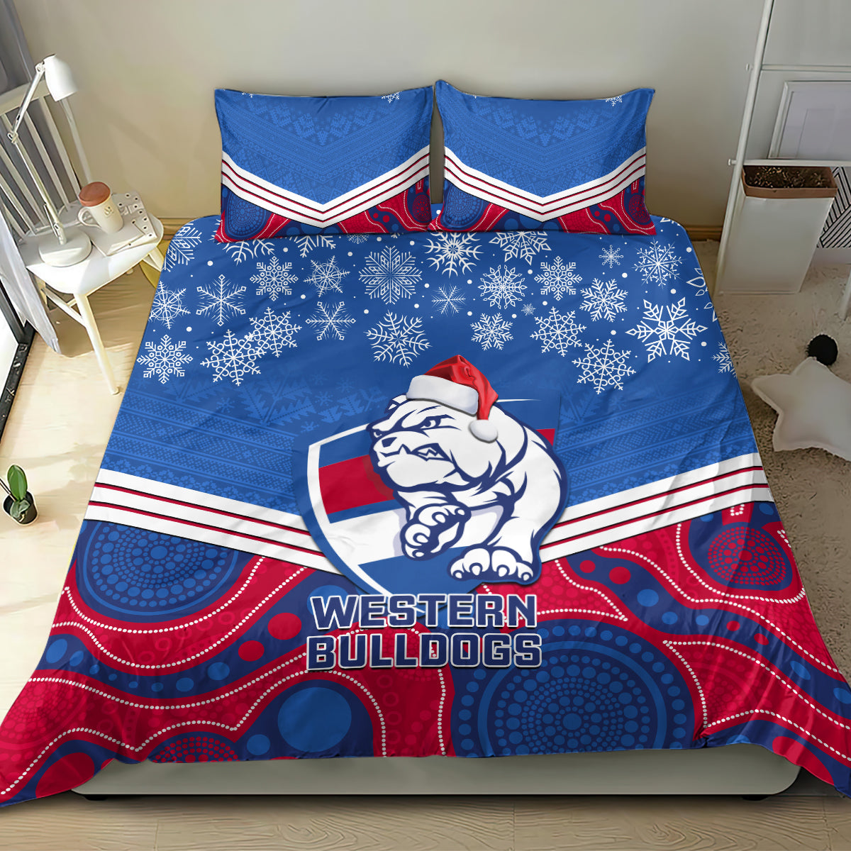 Bulldogs Football Christmas Bedding Set Merry Xmas 2023 Mix Aboriginal Art - Vibe Hoodie Shop