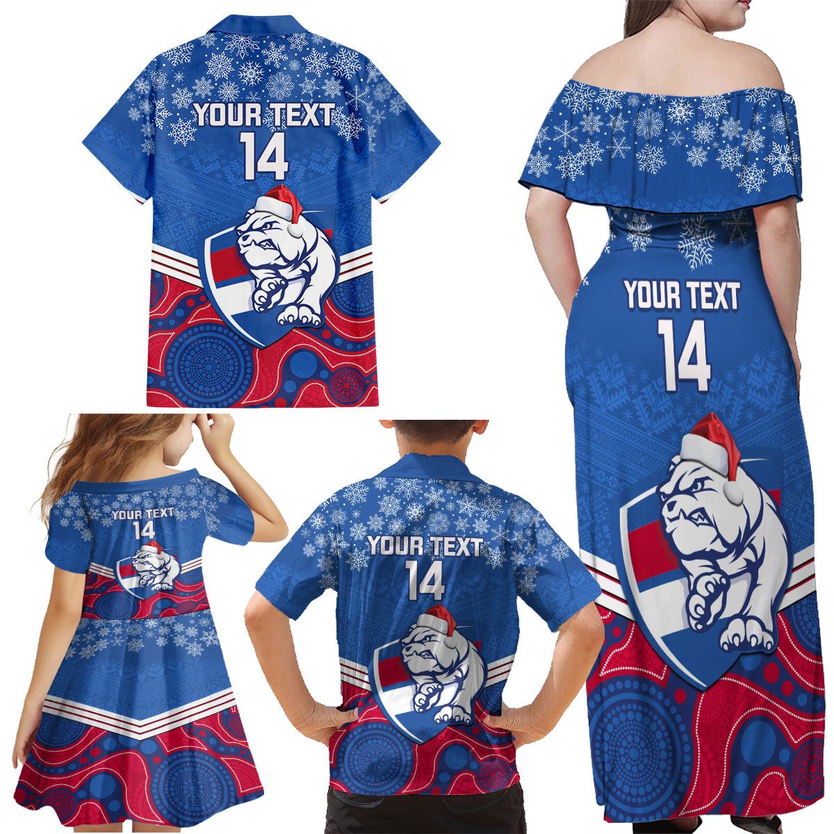 custom-bulldogs-football-christmas-family-matching-off-shoulder-maxi-dress-and-hawaiian-shirt-merry-xmas-2023-mix-aboriginal-art