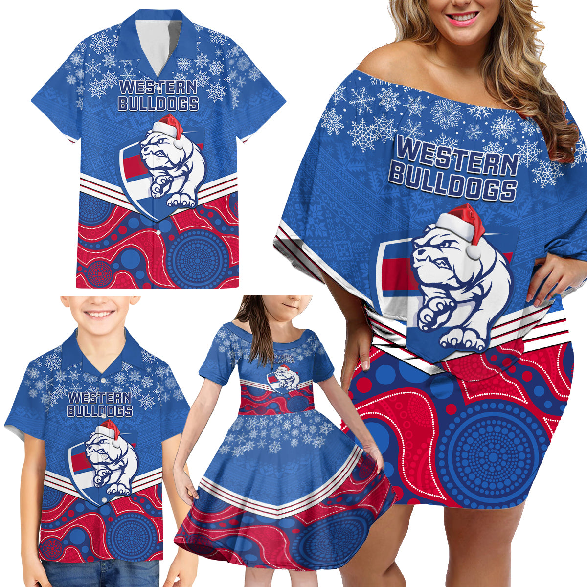 custom-bulldogs-football-christmas-family-matching-off-shoulder-short-dress-and-hawaiian-shirt-merry-xmas-2023-mix-aboriginal-art