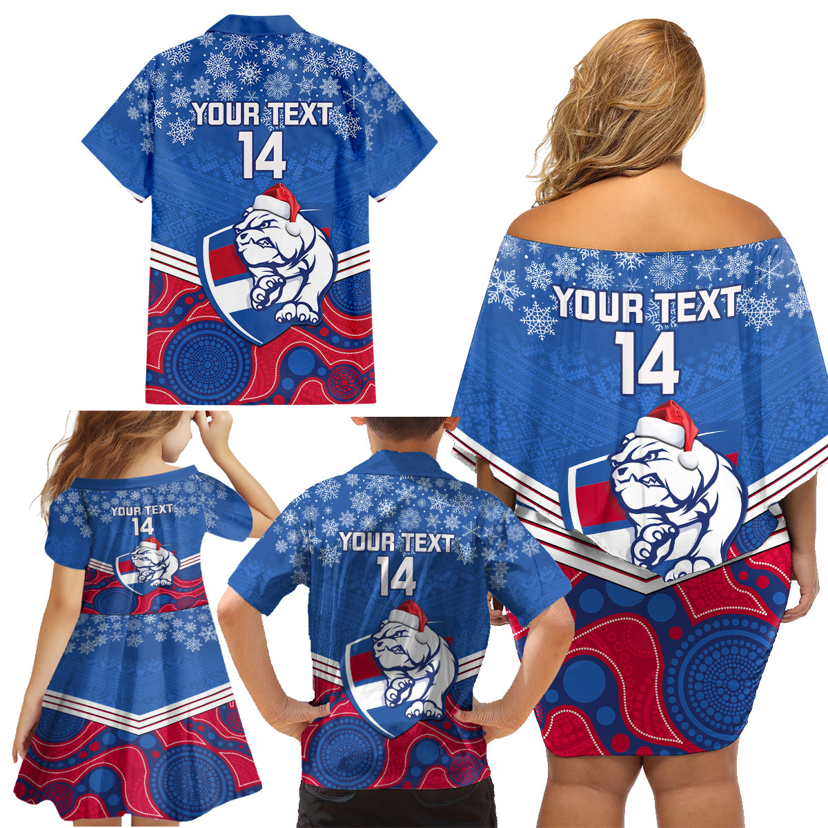 custom-bulldogs-football-christmas-family-matching-off-shoulder-short-dress-and-hawaiian-shirt-merry-xmas-2023-mix-aboriginal-art