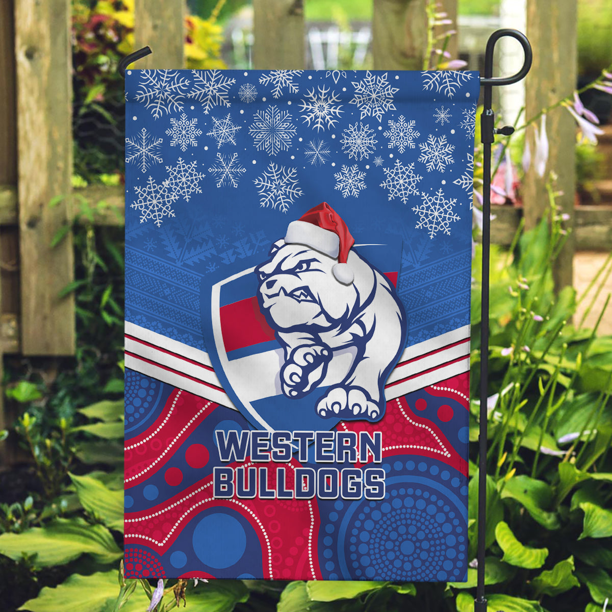 Bulldogs Football Christmas Garden Flag Merry Xmas 2023 Mix Aboriginal Art - Vibe Hoodie Shop