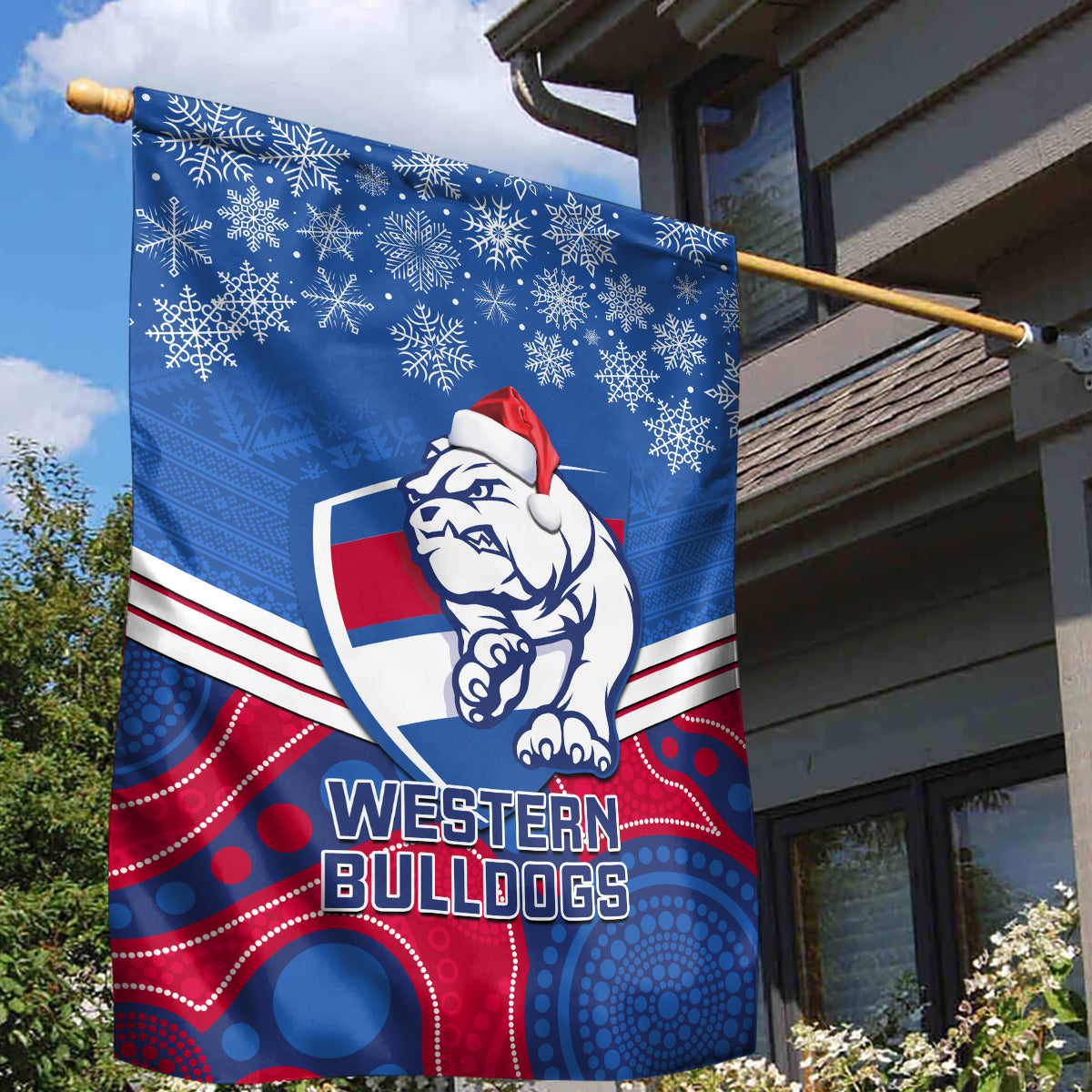 Bulldogs Football Christmas Garden Flag Merry Xmas 2023 Mix Aboriginal Art - Vibe Hoodie Shop