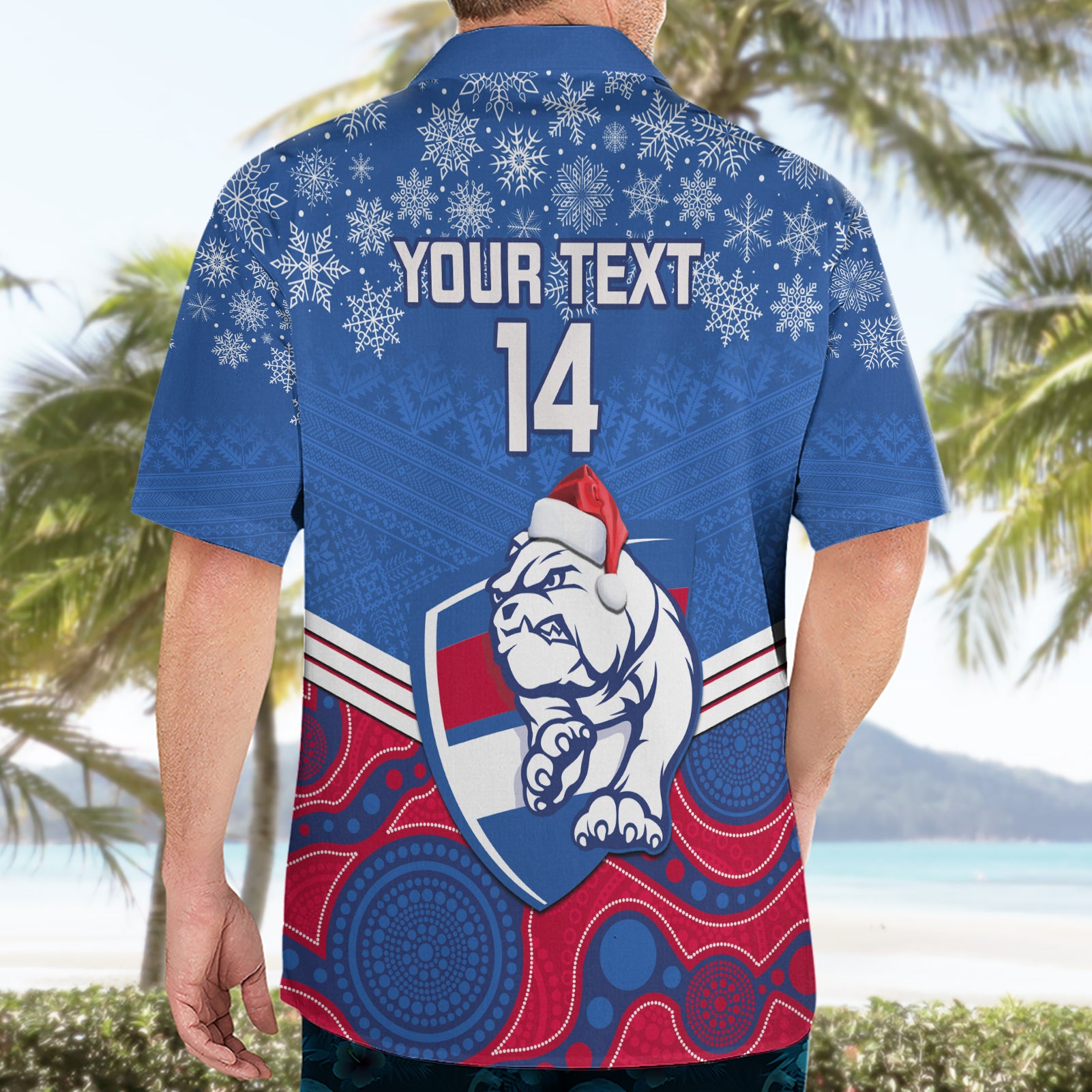 Custom Bulldogs Football Christmas Hawaiian Shirt Merry Xmas 2023 Mix Aboriginal Art - Vibe Hoodie Shop