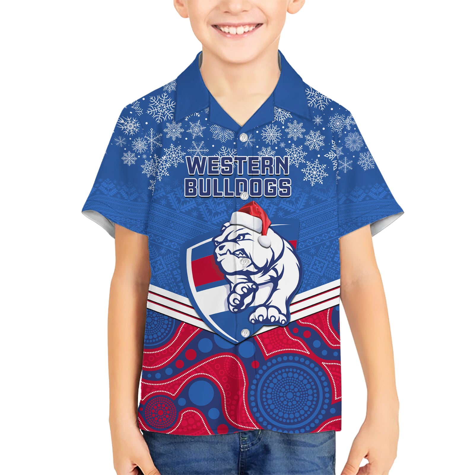 Custom Bulldogs Football Christmas Hawaiian Shirt Merry Xmas 2023 Mix Aboriginal Art - Vibe Hoodie Shop