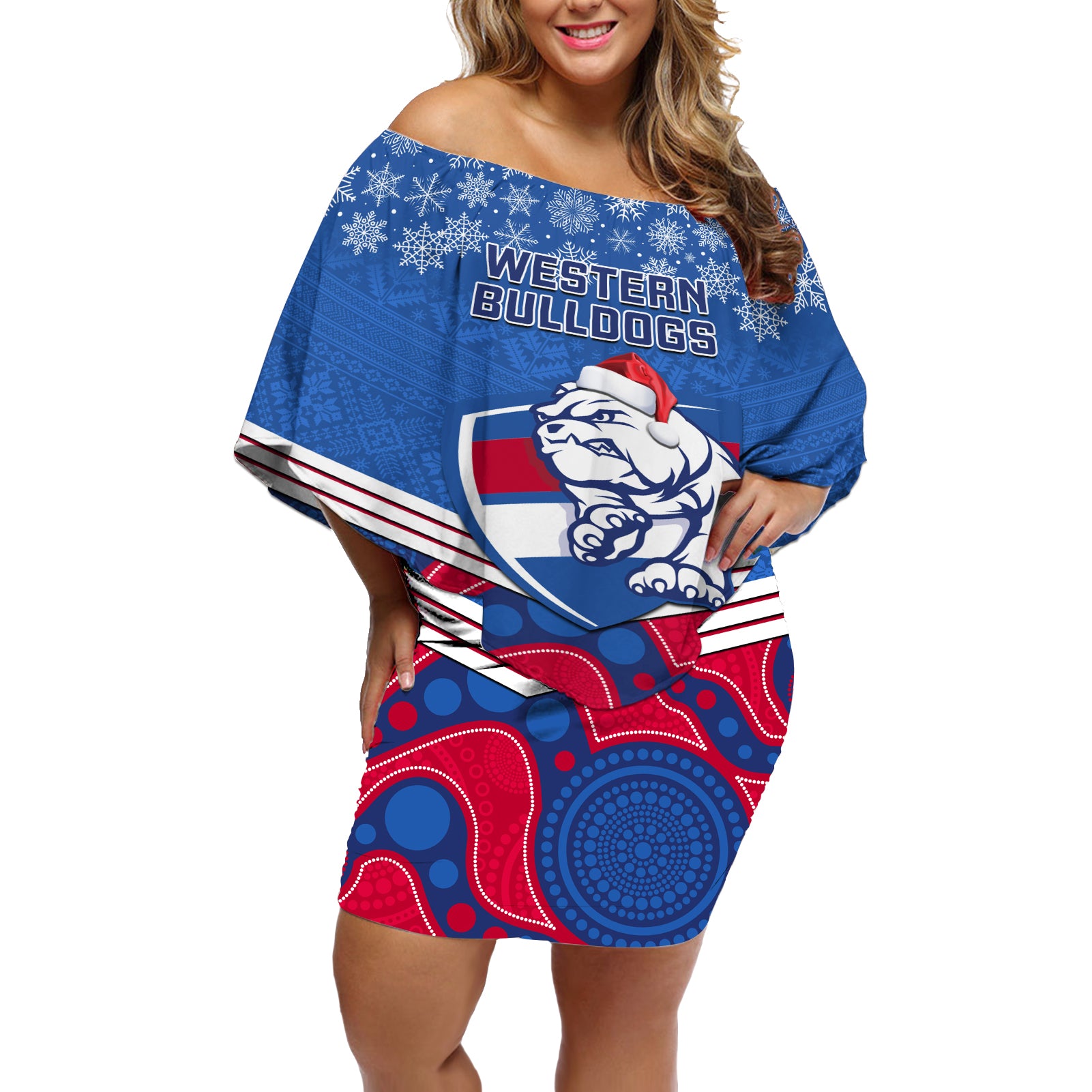 custom-bulldogs-football-christmas-off-shoulder-short-dress-merry-xmas-2023-mix-aboriginal-art