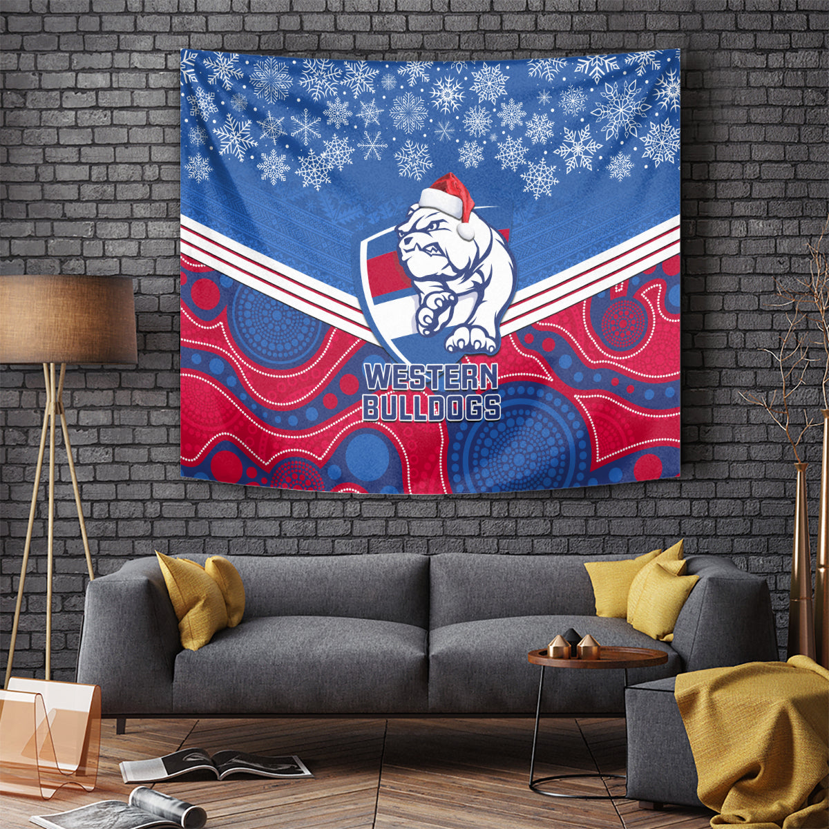 Bulldogs Football Christmas Tapestry Merry Xmas 2023 Mix Aboriginal Art - Vibe Hoodie Shop