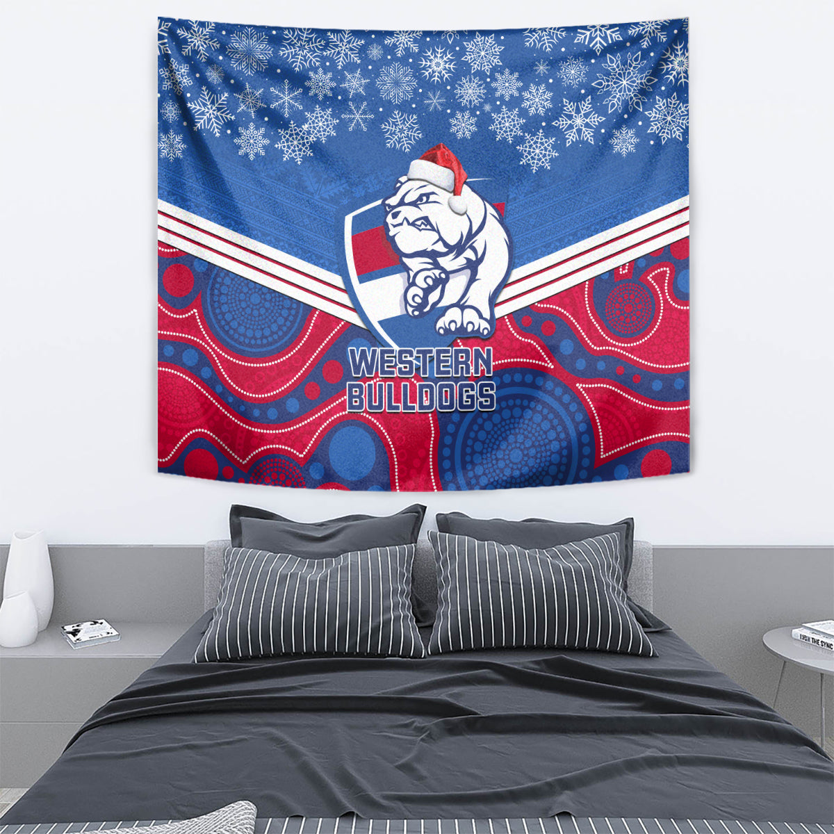 Bulldogs Football Christmas Tapestry Merry Xmas 2023 Mix Aboriginal Art - Vibe Hoodie Shop