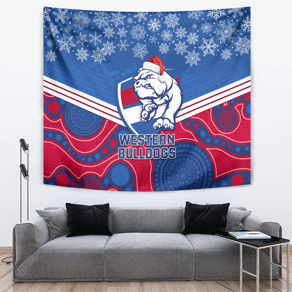 Bulldogs Football Christmas Tapestry Merry Xmas 2023 Mix Aboriginal Art - Vibe Hoodie Shop