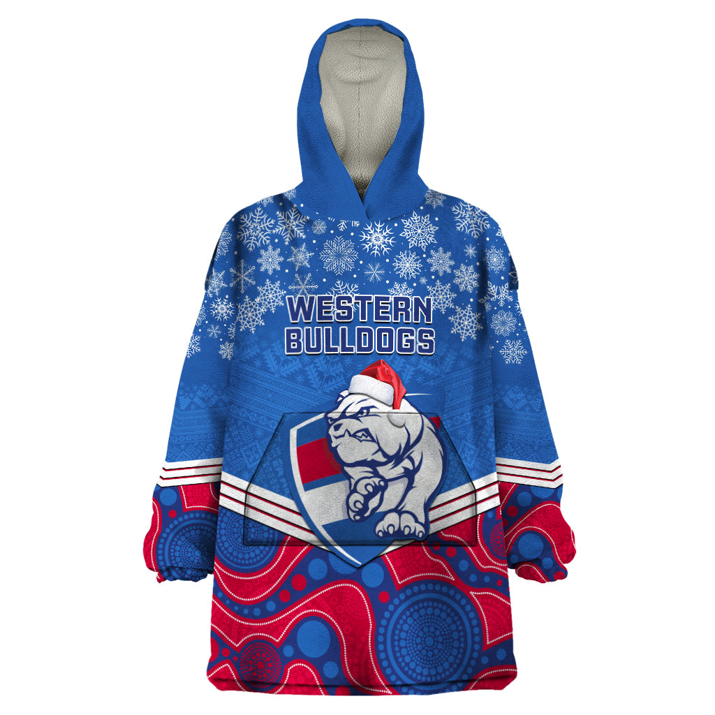 Custom Bulldogs Football Christmas Wearable Blanket Hoodie Merry Xmas 2023 Mix Aboriginal Art - Vibe Hoodie Shop