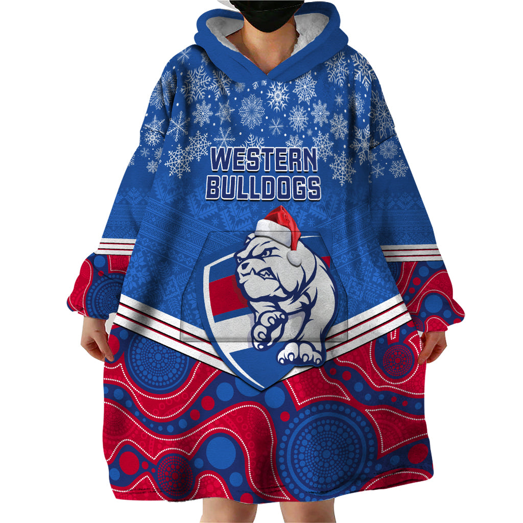 Custom Bulldogs Football Christmas Wearable Blanket Hoodie Merry Xmas 2023 Mix Aboriginal Art - Vibe Hoodie Shop