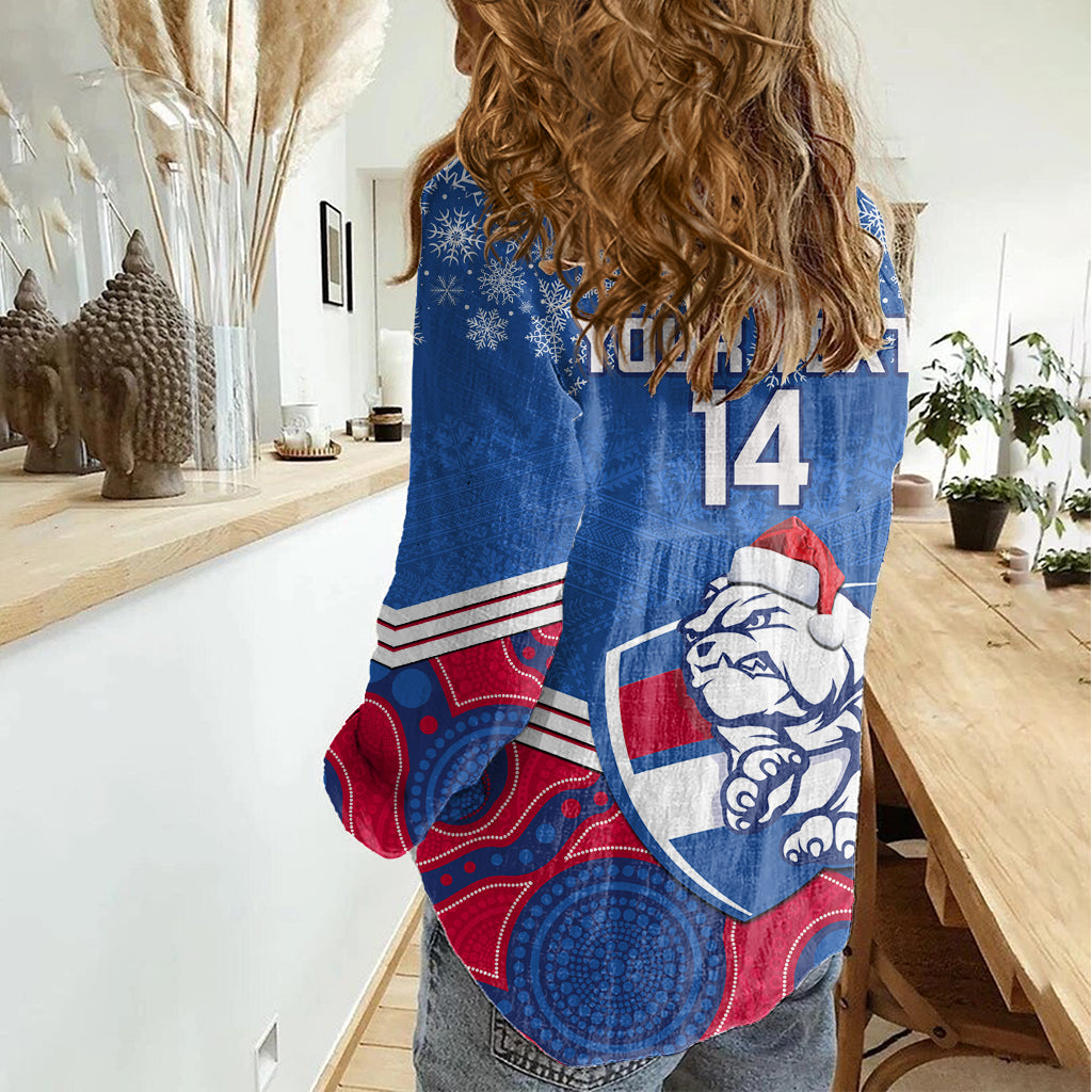 Custom Bulldogs Football Christmas Women Casual Shirt Merry Xmas 2023 Mix Aboriginal Art - Vibe Hoodie Shop