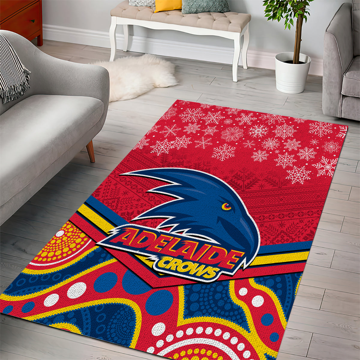 Adelaide Crows Football Christmas Area Rug Merry Xmas 2023 Mix Aboriginal Art - Vibe Hoodie Shop