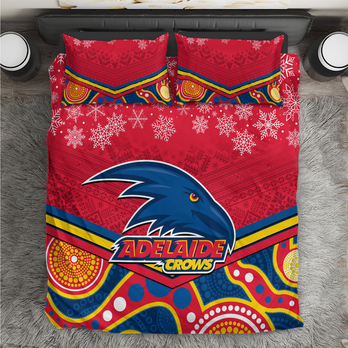 Adelaide Crows Football Christmas Bedding Set Merry Xmas 2023 Mix Aboriginal Art - Vibe Hoodie Shop