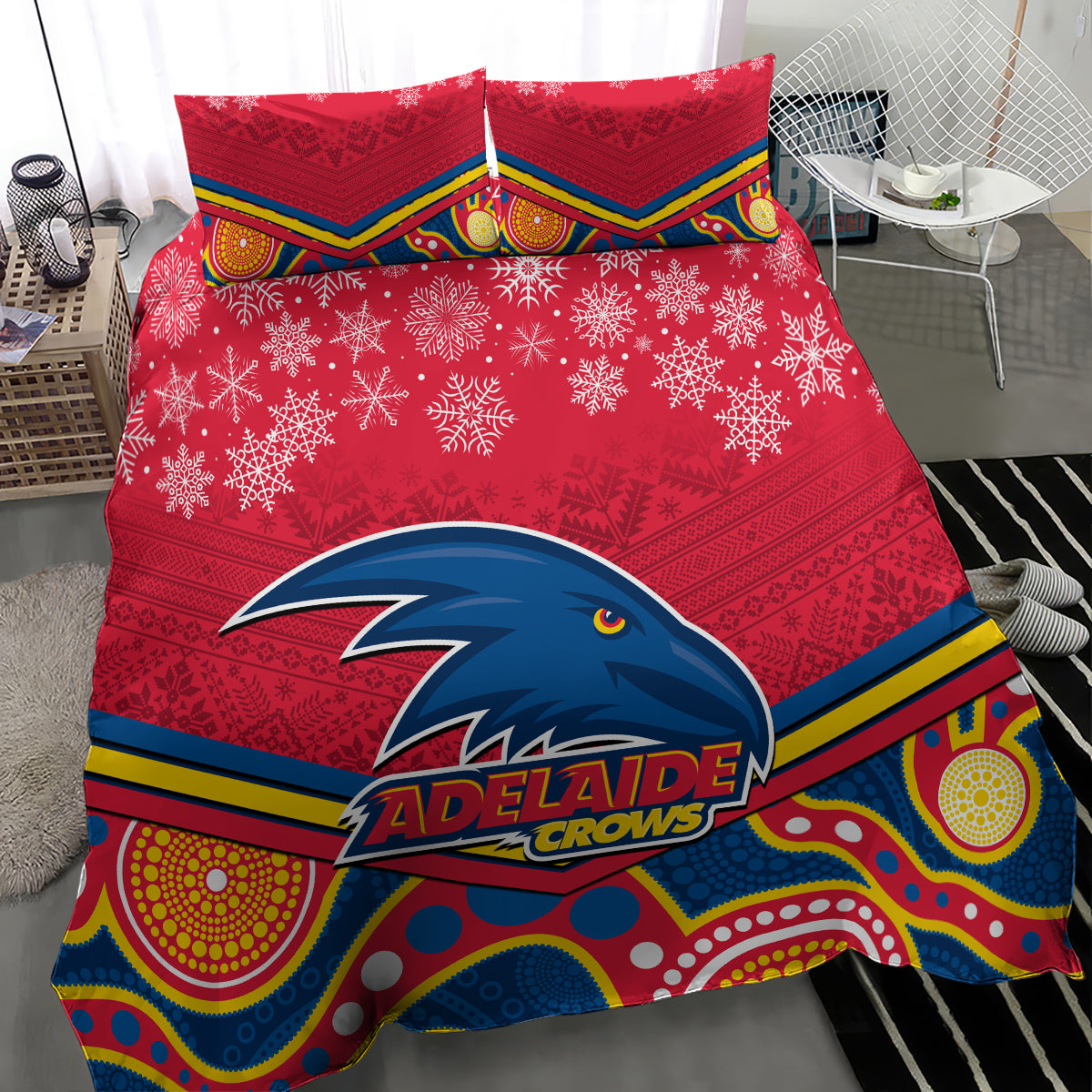 Adelaide Crows Football Christmas Bedding Set Merry Xmas 2023 Mix Aboriginal Art - Vibe Hoodie Shop