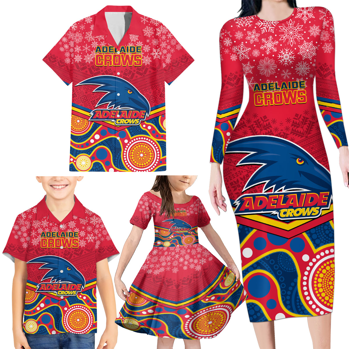 custom-adelaide-crows-football-christmas-family-matching-long-sleeve-bodycon-dress-and-hawaiian-shirt-merry-xmas-2023-mix-aboriginal-art