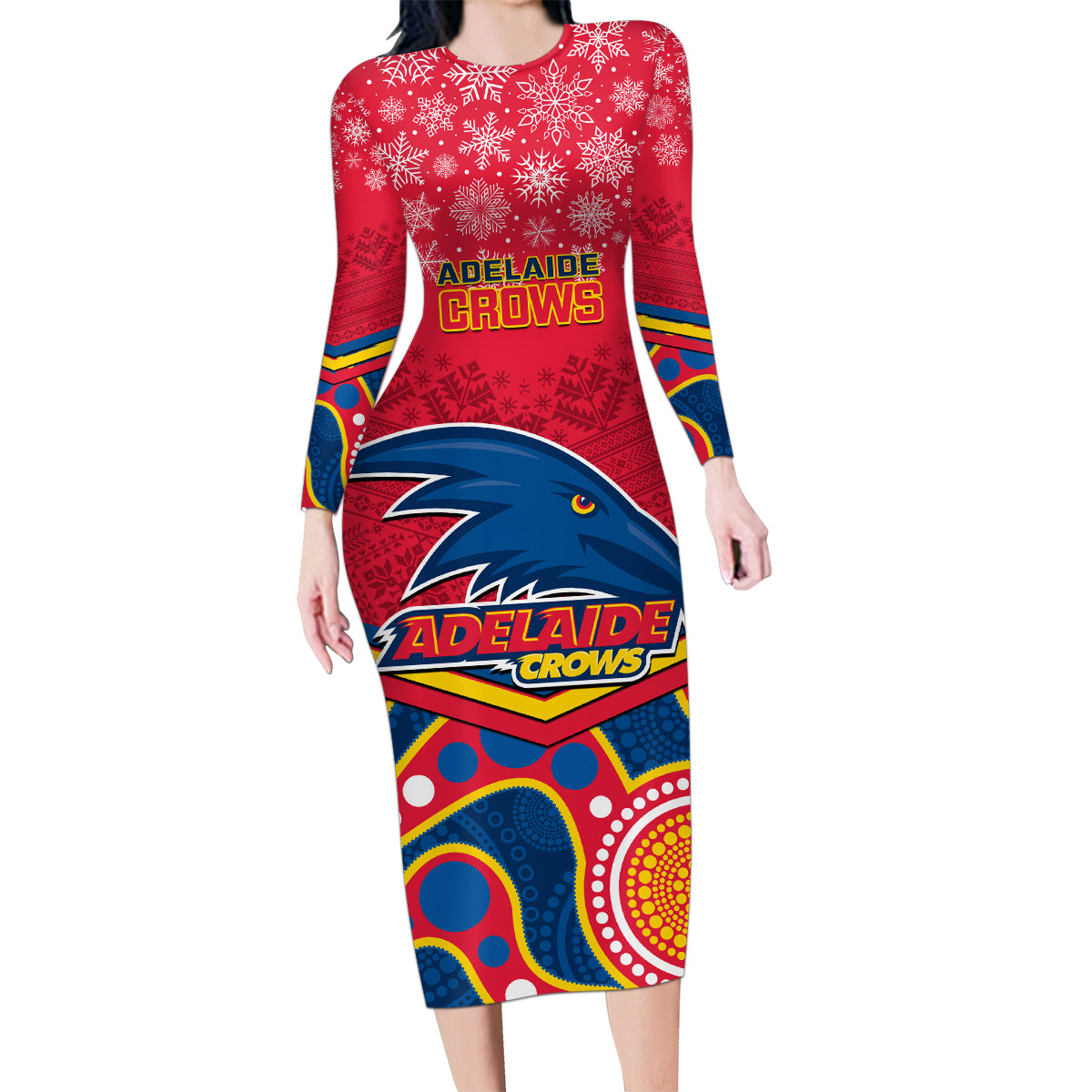 custom-adelaide-crows-football-christmas-family-matching-long-sleeve-bodycon-dress-and-hawaiian-shirt-merry-xmas-2023-mix-aboriginal-art