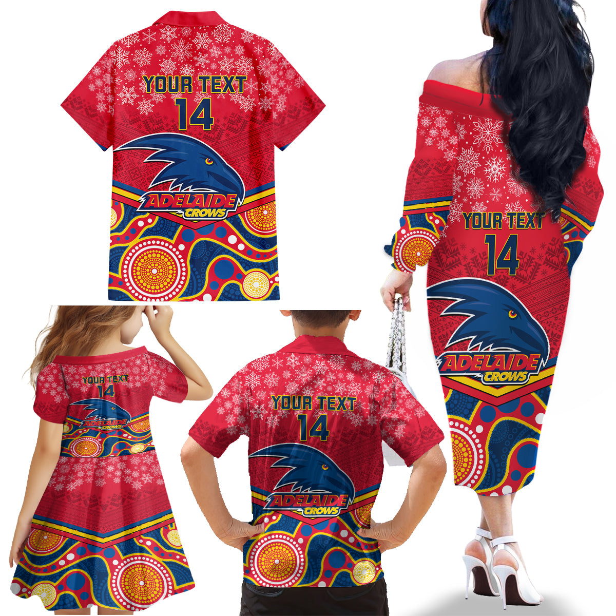 custom-adelaide-crows-football-christmas-family-matching-off-shoulder-long-sleeve-dress-and-hawaiian-shirt-merry-xmas-2023-mix-aboriginal-art