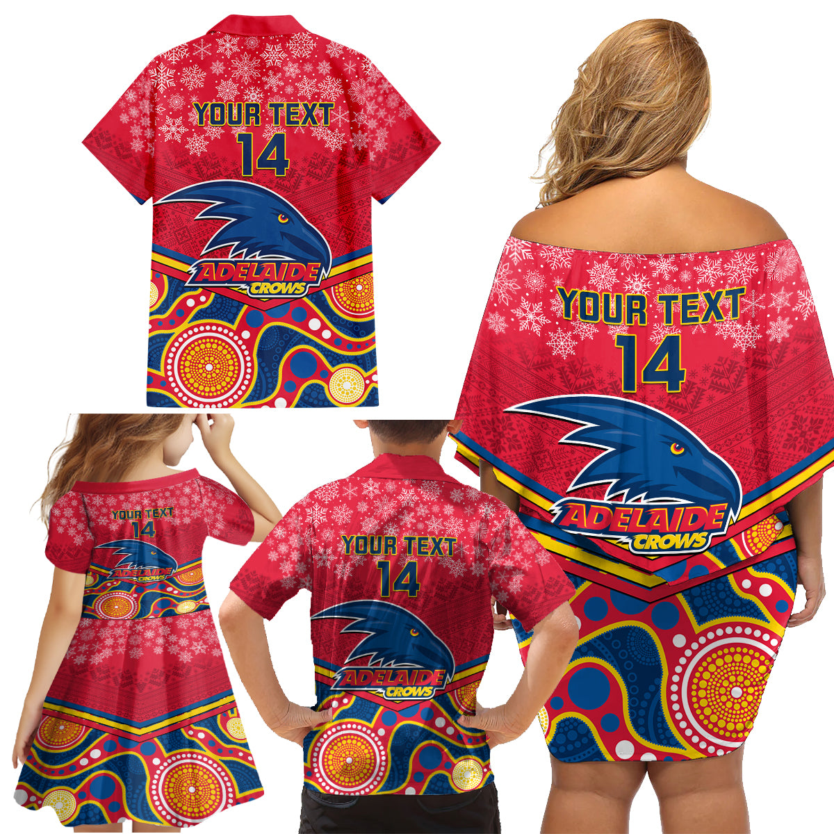 custom-adelaide-crows-football-christmas-family-matching-off-shoulder-short-dress-and-hawaiian-shirt-merry-xmas-2023-mix-aboriginal-art