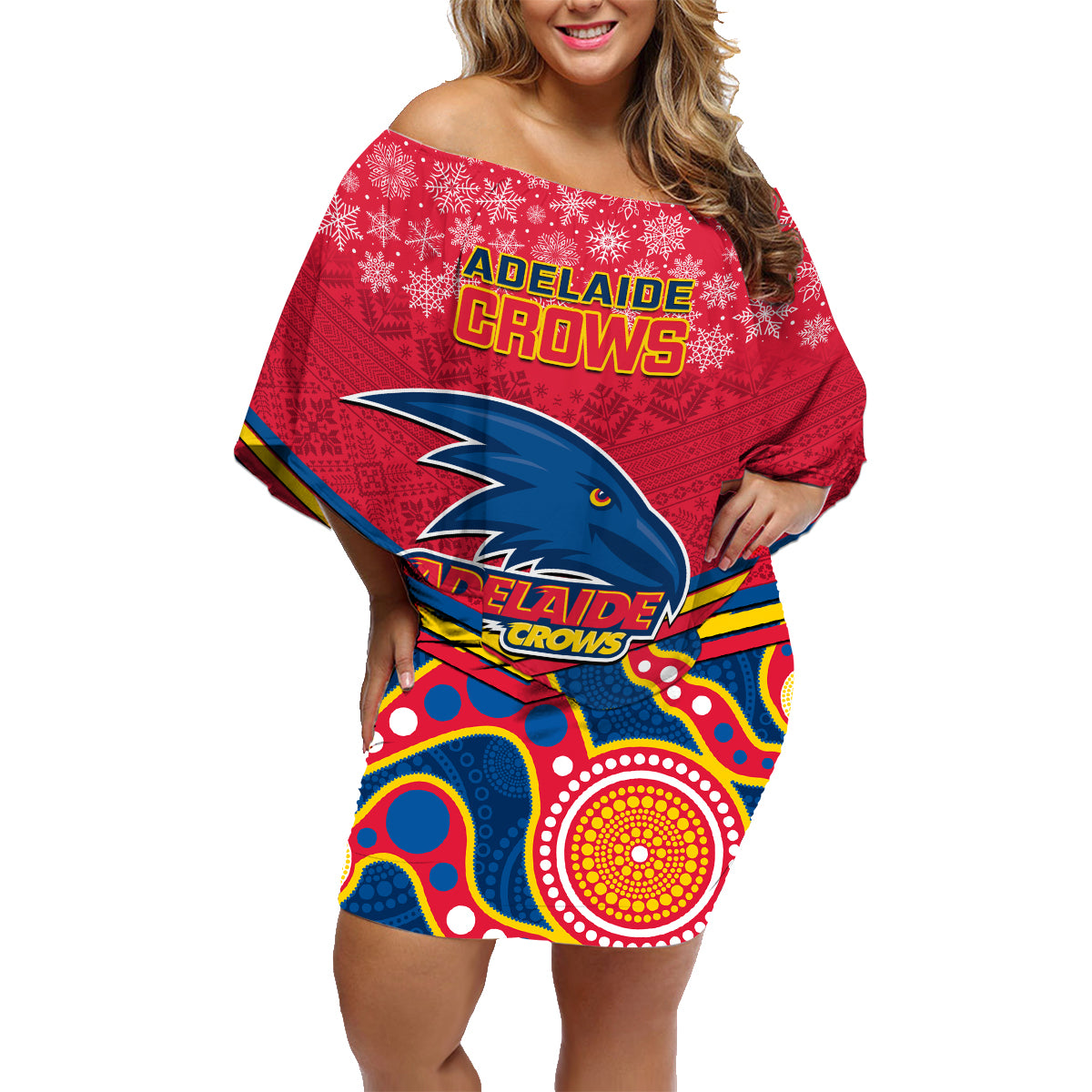 custom-adelaide-crows-football-christmas-family-matching-off-shoulder-short-dress-and-hawaiian-shirt-merry-xmas-2023-mix-aboriginal-art