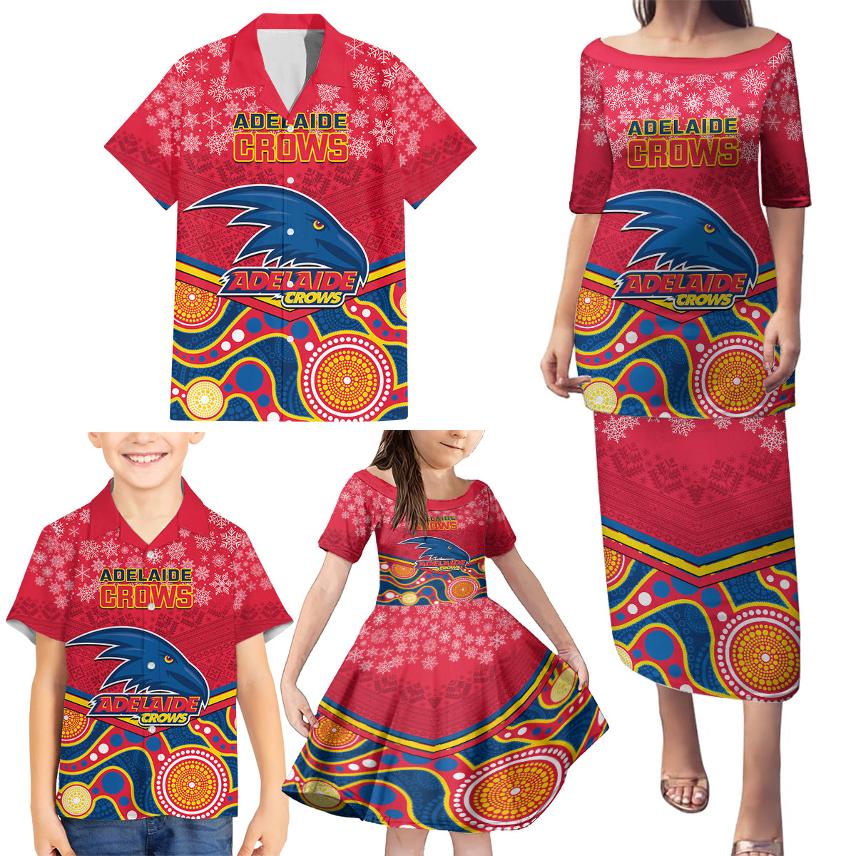 custom-adelaide-crows-football-christmas-family-matching-puletasi-dress-and-hawaiian-shirt-merry-xmas-2023-mix-aboriginal-art