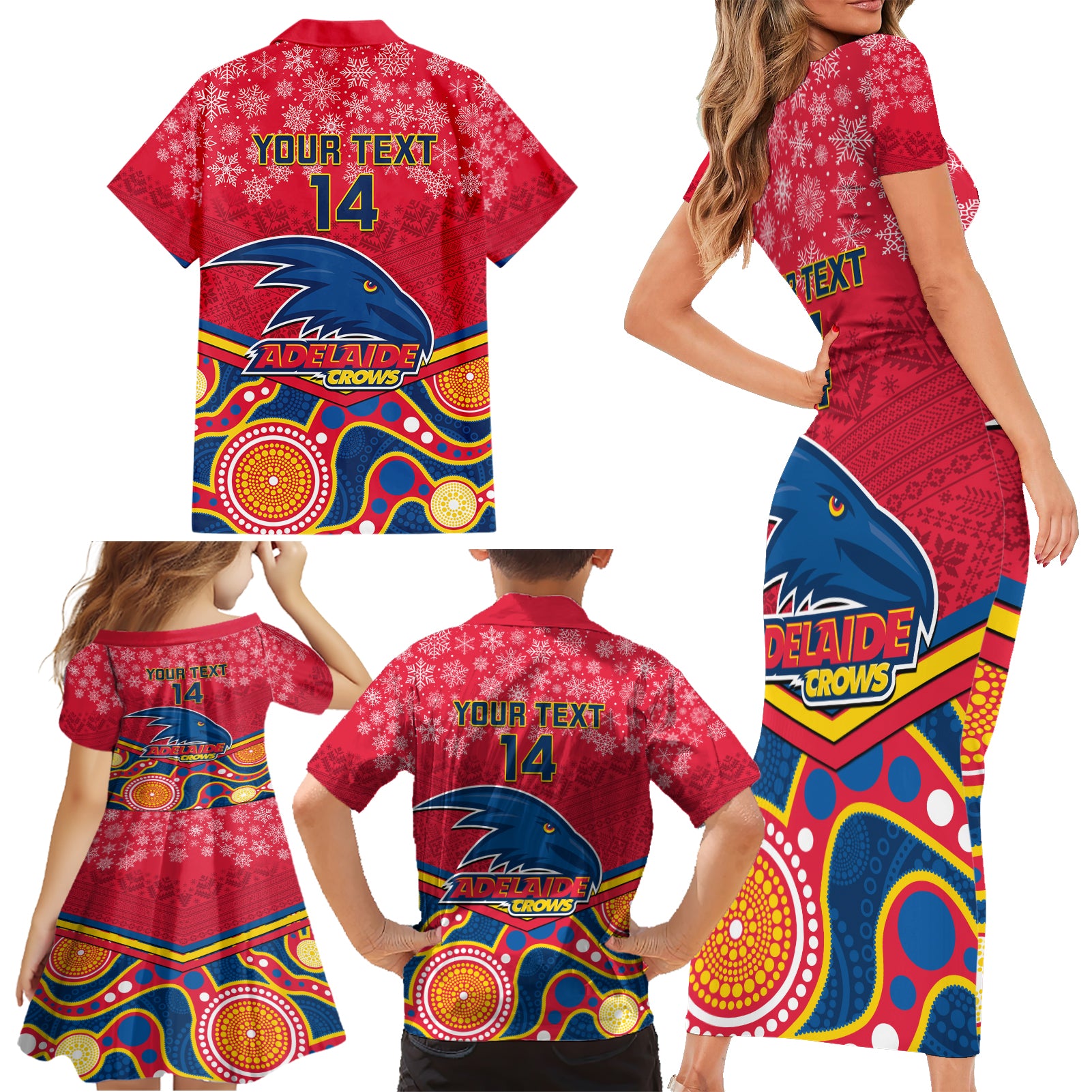 custom-adelaide-crows-football-christmas-family-matching-short-sleeve-bodycon-dress-and-hawaiian-shirt-merry-xmas-2023-mix-aboriginal-art