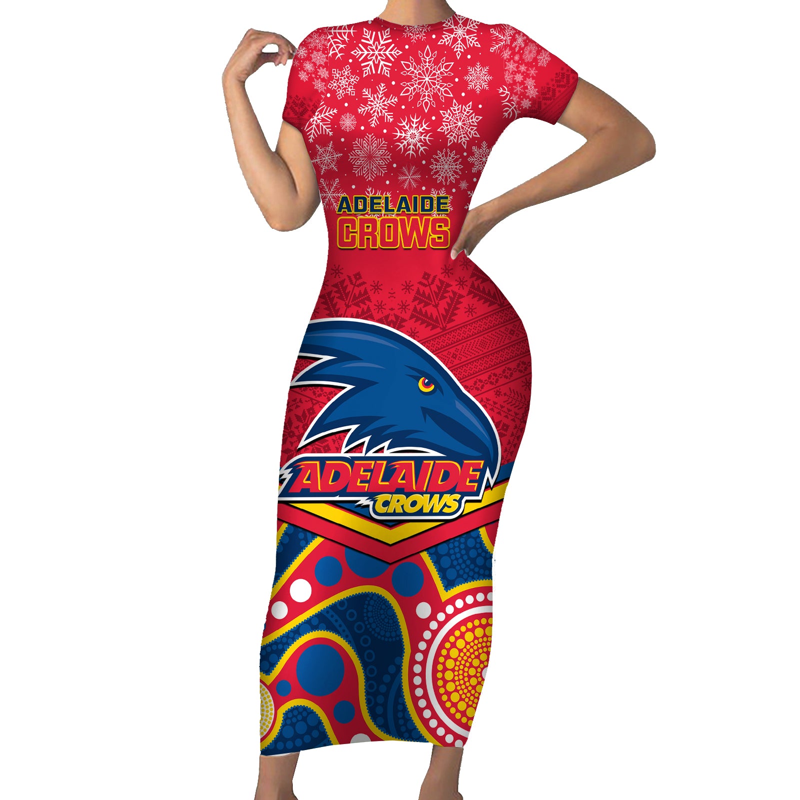 custom-adelaide-crows-football-christmas-family-matching-short-sleeve-bodycon-dress-and-hawaiian-shirt-merry-xmas-2023-mix-aboriginal-art