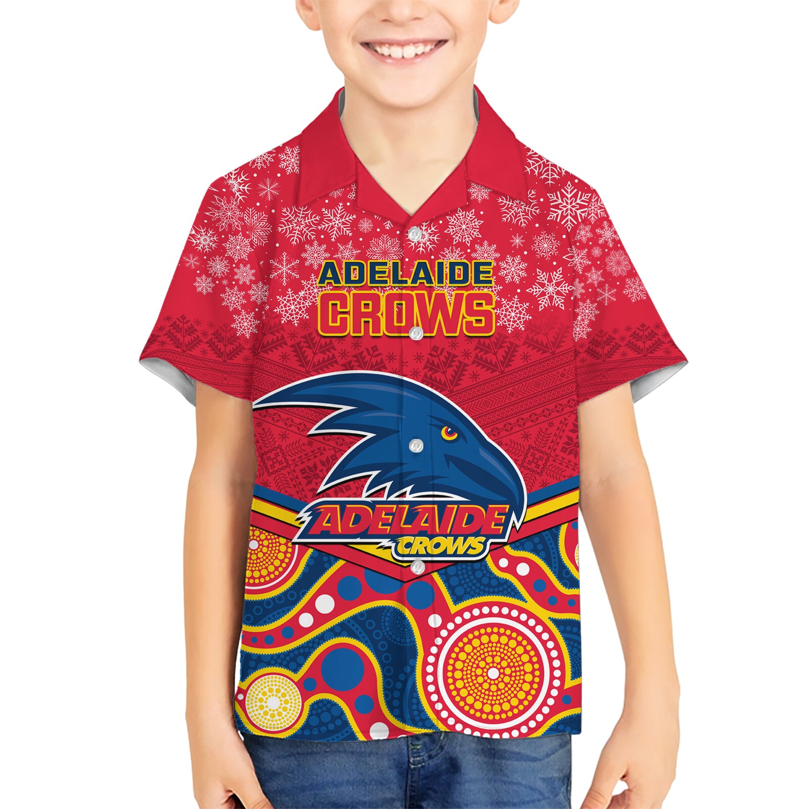 custom-adelaide-crows-football-christmas-family-matching-short-sleeve-bodycon-dress-and-hawaiian-shirt-merry-xmas-2023-mix-aboriginal-art