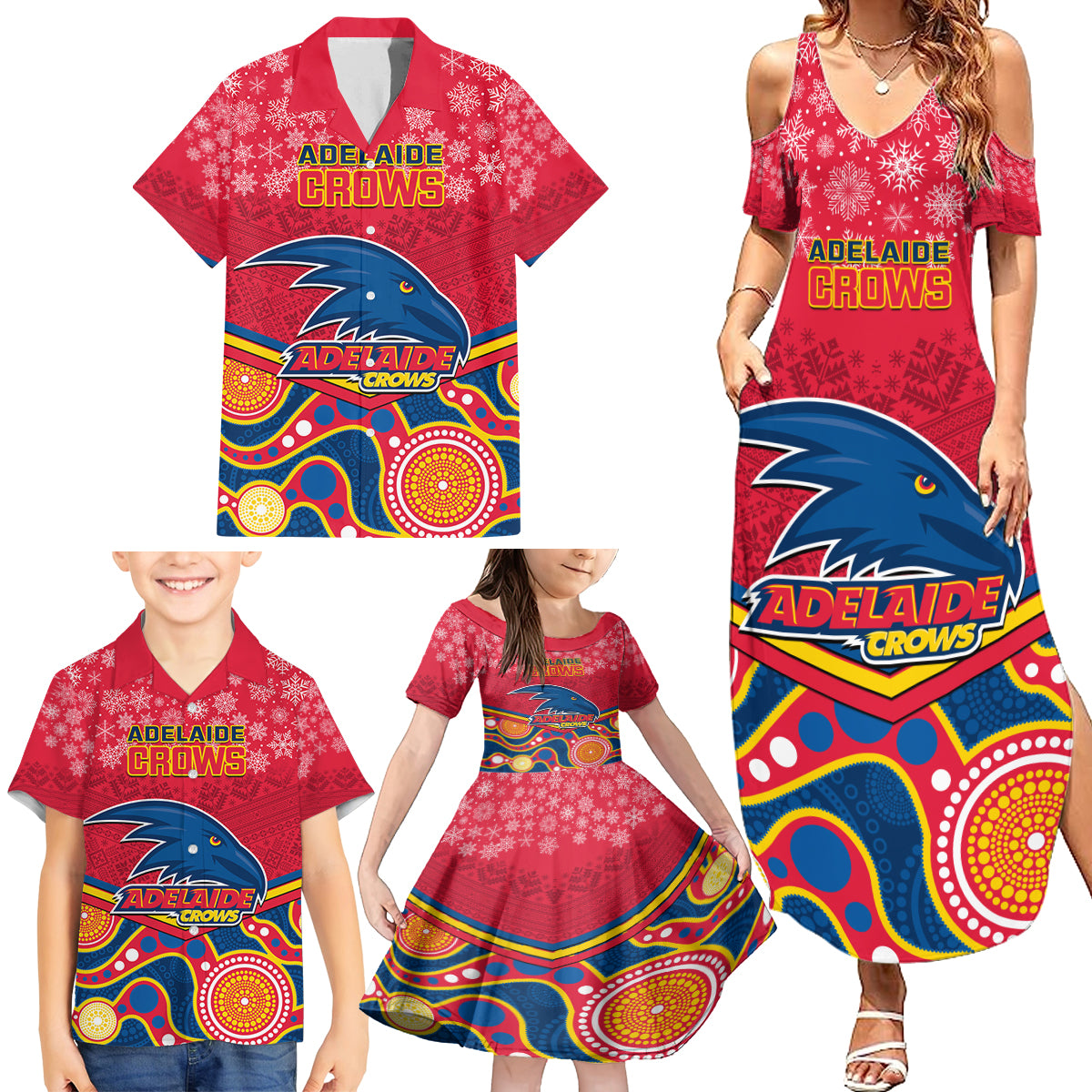 custom-adelaide-crows-football-christmas-family-matching-summer-maxi-dress-and-hawaiian-shirt-merry-xmas-2023-mix-aboriginal-art