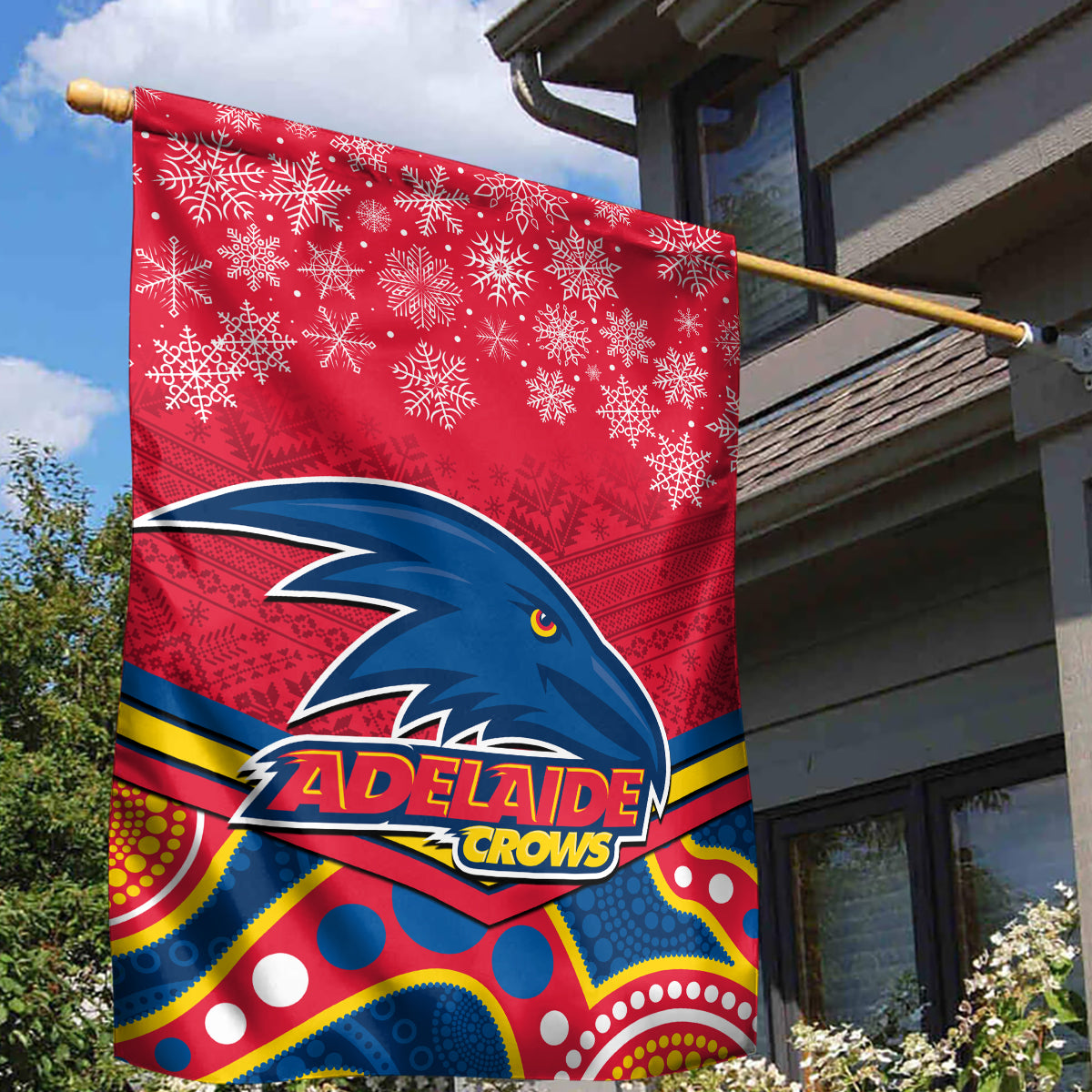 Adelaide Crows Football Christmas Garden Flag Merry Xmas 2023 Mix Aboriginal Art - Vibe Hoodie Shop