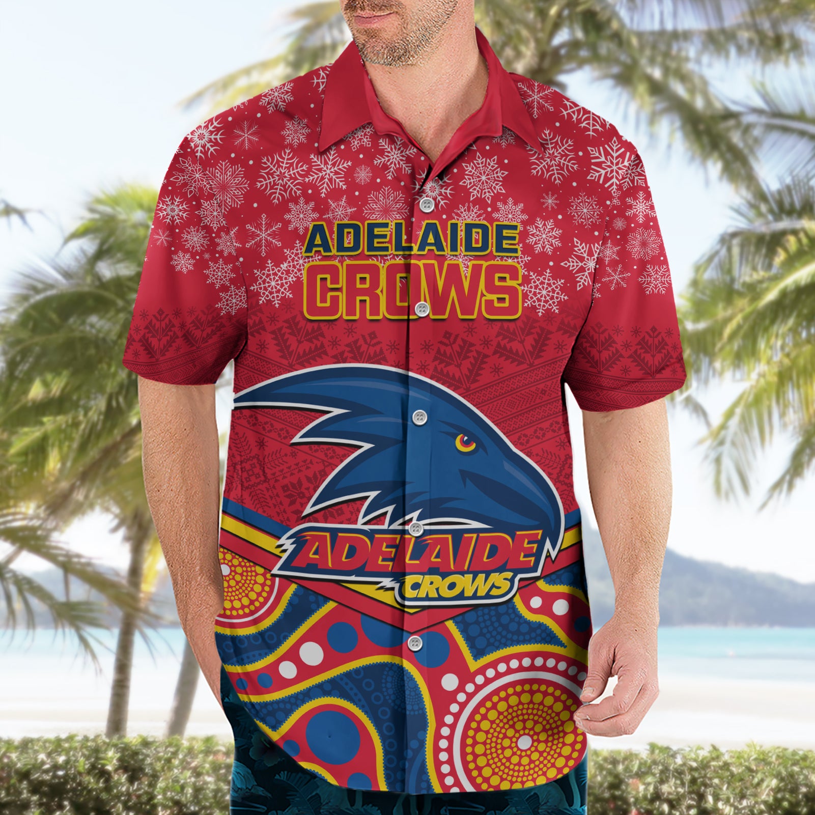 Custom Adelaide Crows Football Christmas Hawaiian Shirt Merry Xmas 2023 Mix Aboriginal Art - Vibe Hoodie Shop