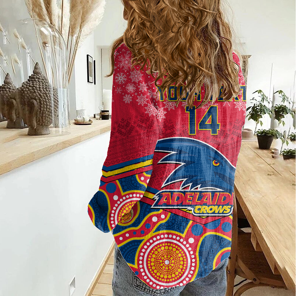 Custom Adelaide Crows Football Christmas Women Casual Shirt Merry Xmas 2023 Mix Aboriginal Art - Vibe Hoodie Shop