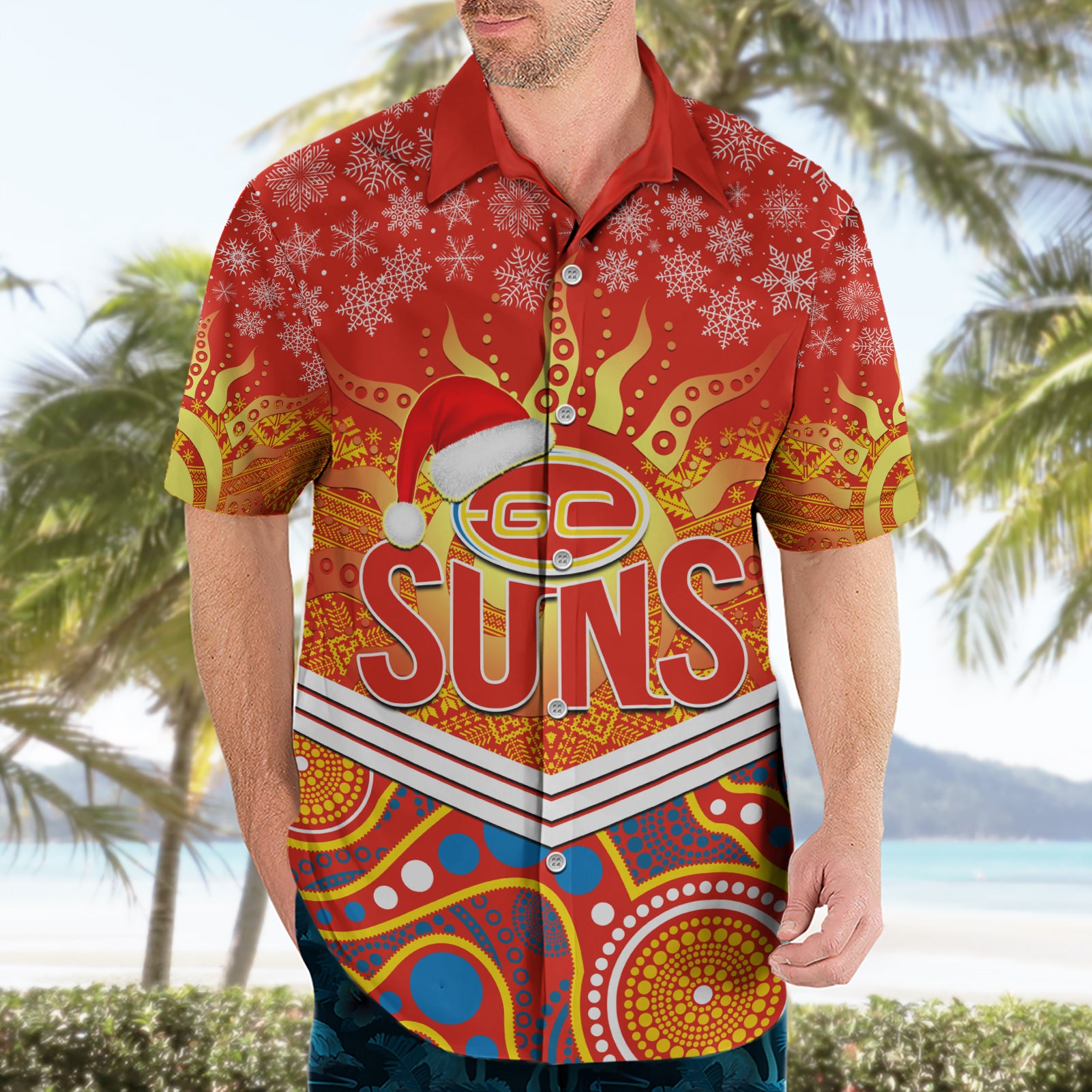 Custom Suns Football Christmas Hawaiian Shirt Merry Xmas 2023 Mix Aboriginal Art - Vibe Hoodie Shop