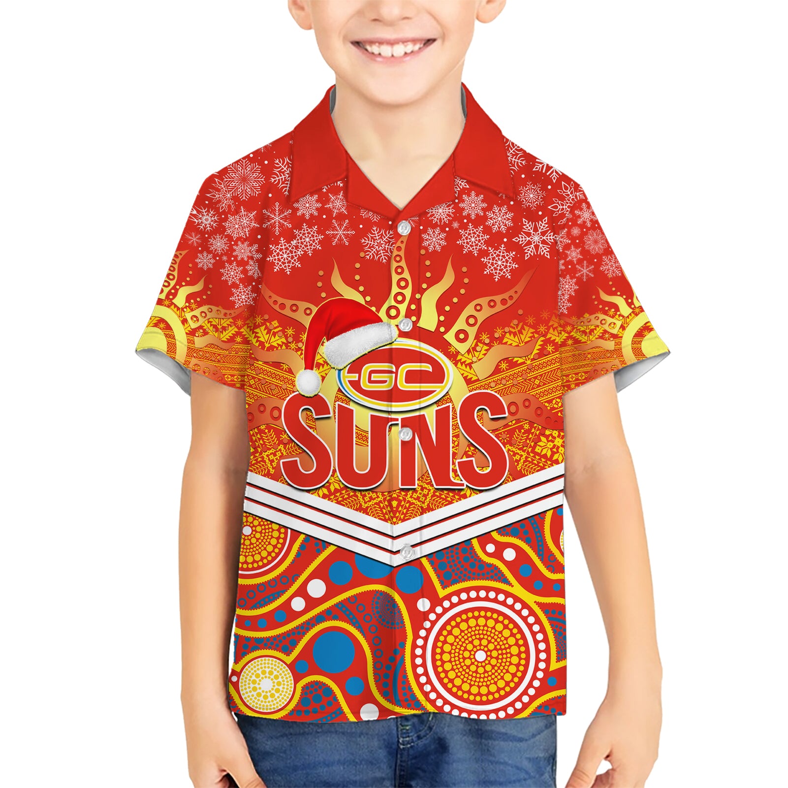 Custom Suns Football Christmas Hawaiian Shirt Merry Xmas 2023 Mix Aboriginal Art - Vibe Hoodie Shop