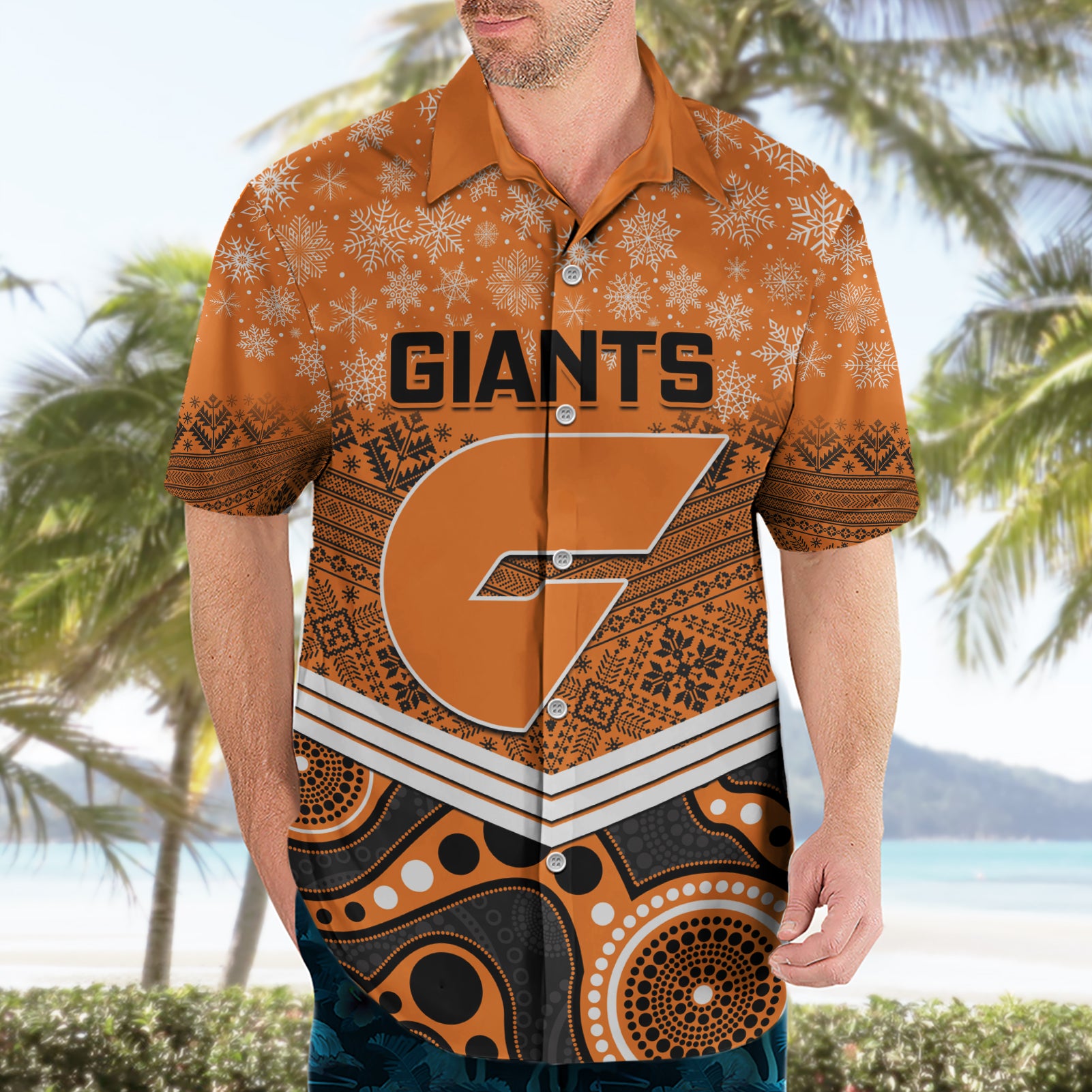 Custom Giants Football Christmas Hawaiian Shirt Merry Xmas 2023 Mix Aboriginal Art - Vibe Hoodie Shop