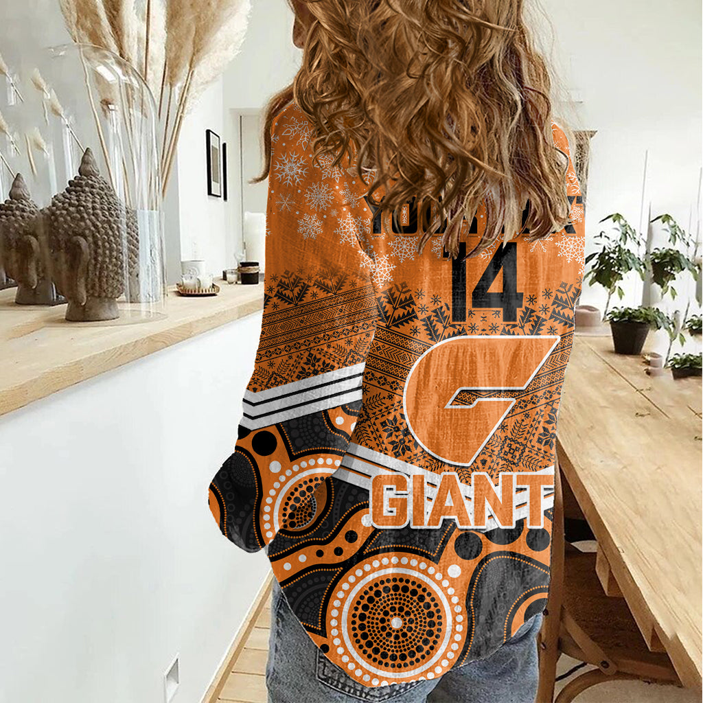 Custom Giants Football Christmas Women Casual Shirt Merry Xmas 2023 Mix Aboriginal Art - Vibe Hoodie Shop